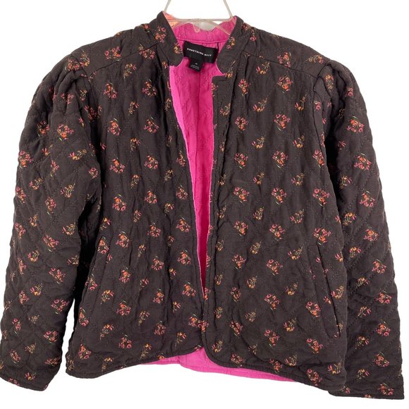 Something Navy Jackets & Blazers - Something Navy Reversible Brown Pink Open Front Quilted Jacket Floral Size M